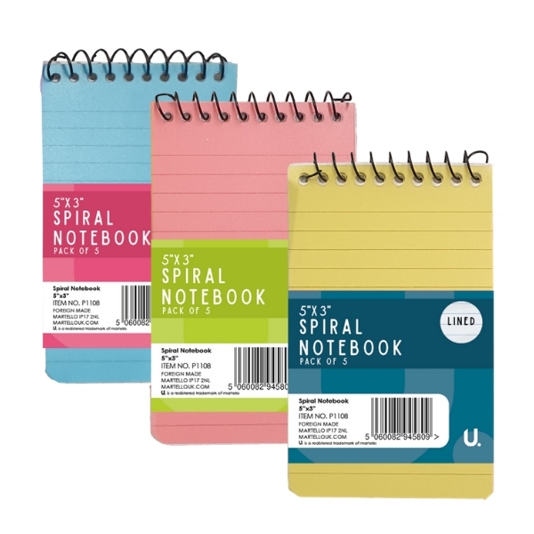 p1108.jpg Spiral Notebook 5"x3" 5pk Colour Asst - Image 1
